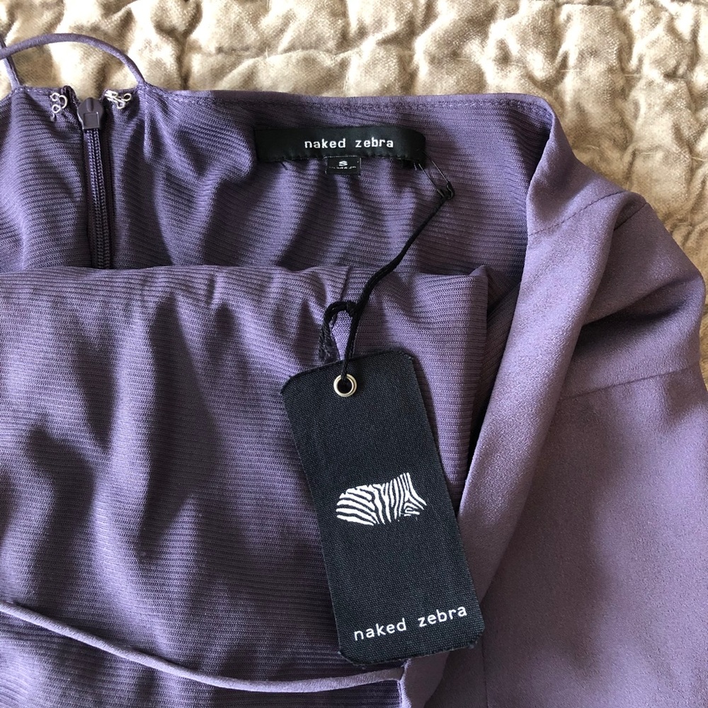 Naked Zebra Pleated Front Dress Purple NWT Small - Picture 4 of 13